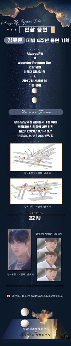 RwAlways's tweet photo. 2020년 김로운 데뷔 4주년 @RwAlways ×@Woonder87 연합 응원
건국대 &amp; 강남구청 지하철 역 기둥 응원

장소:건국대학 지하철역 2번 위치、강남구청 지하철역 1번 위치
시간: 2020.10.1-10.7

인정 많이 부탁 드립니다❤️

#로운 #ROWOON #김로운 #SF9_4TH_ANNIVERSARY 
#SF9 https://t.co/NpDbDmVDuQ