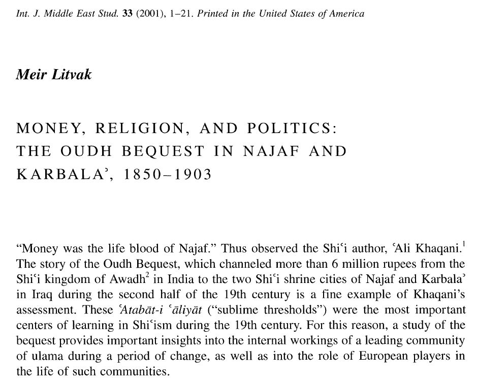 9/9 If you’d like to know more about Najaf’s (complicated) South Asian connection & its consequences, I can highly recommend these works by great colleagues, such as  @jricole. If you enjoyed this thread, give me a follow  @Simon_W_Fuchs. Thanks!~swf  #twitterstorians  #twittistorian