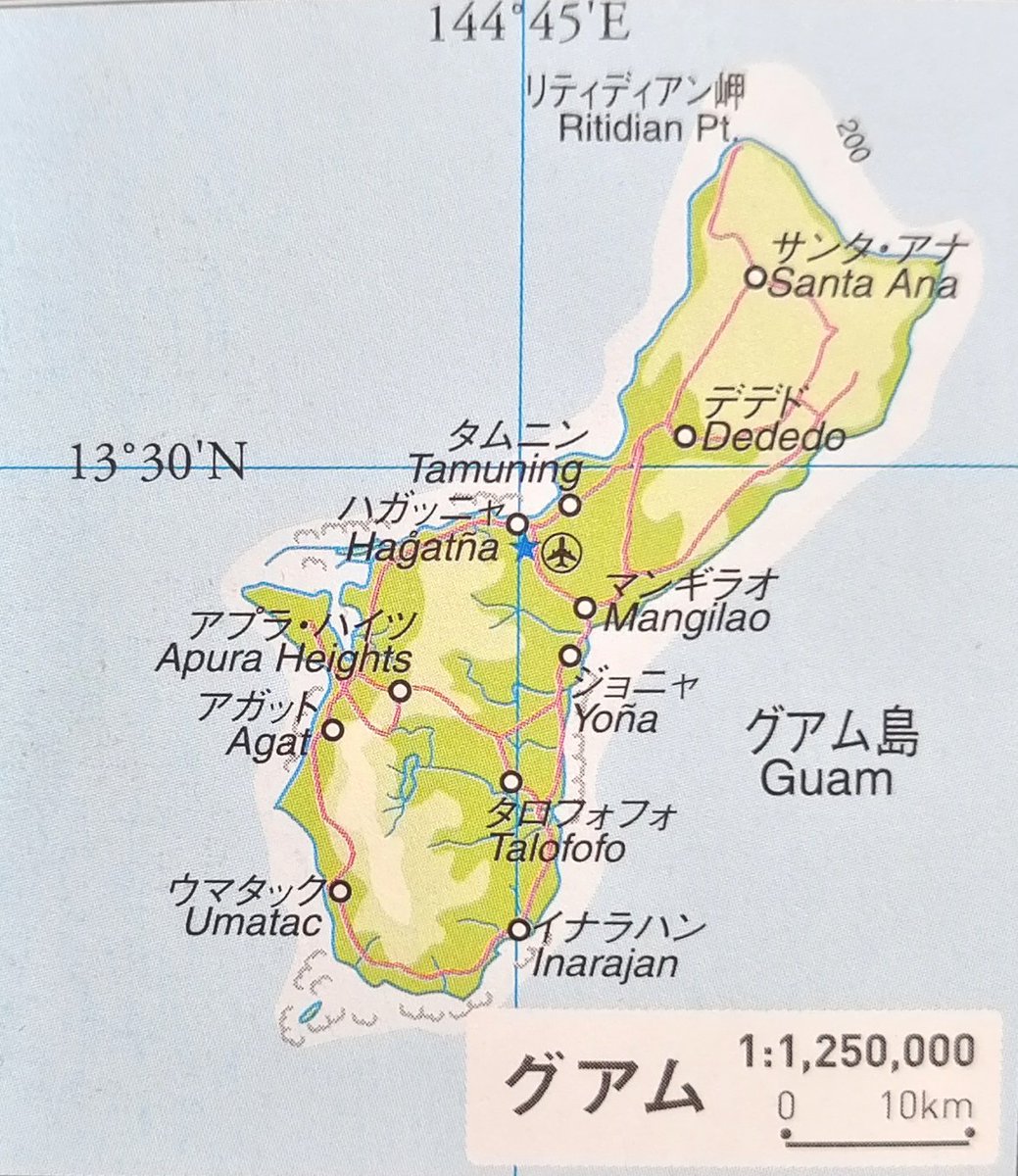 昭和18年の大宮島(グアム島)の地図。2枚目は比較用(令和2年) 