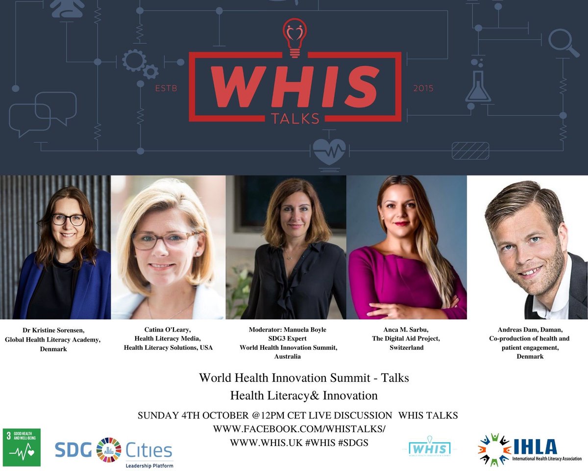 WHIS_Newcastle's tweet photo. Health Literacy Innovations with @k_srensen @ancamsarbu @CatinaOLeary @andreasdam and @BoyleManuela #WHISTalks Oct 4, 2020. 
LIVE Youtube: https://t.co/3rtnk7MGWv 
LIVE Facebook: https://t.co/3BlfwIxvej 

#healthliteracy #digitalhealth #cocreation #selfcare #WHIS #IHLA https://t.co/BS2ovKc9yc