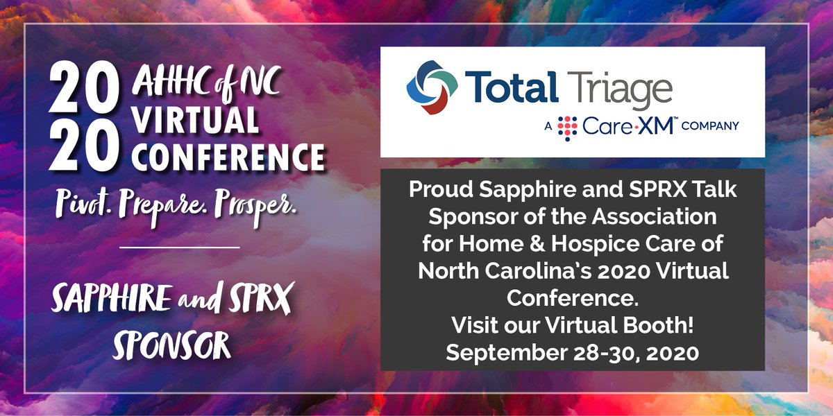 AHHCNC's tweet photo. Stop by the virtual booth of Sapphire Sponsor Total Triage during the 2020 AHHC Virtual Conference! Learn about their products/services, and be sure to ask them for the CODE to their Event Game challenge! #AHHCVC2020 https://t.co/IlDejvyicL