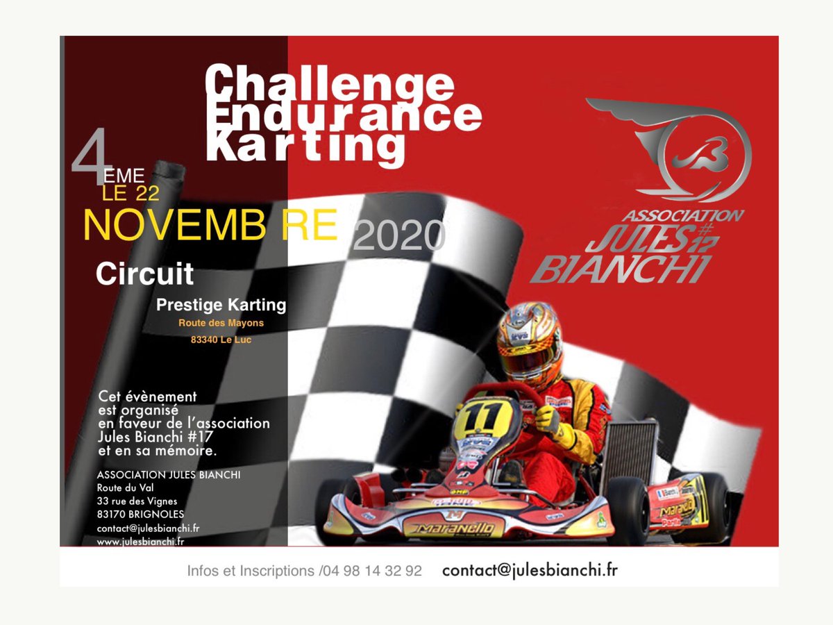 Ready for some fun in a karting endurance race, supporting a charity action? 🤩 The 4th Challenge Endurance Jules Bianchi #17 is waiting for you! Organized in favour of the association, the event is scheduled on November 22nd at the Prestige Karting in Le Luc🙌🏻 #ForeverJules
