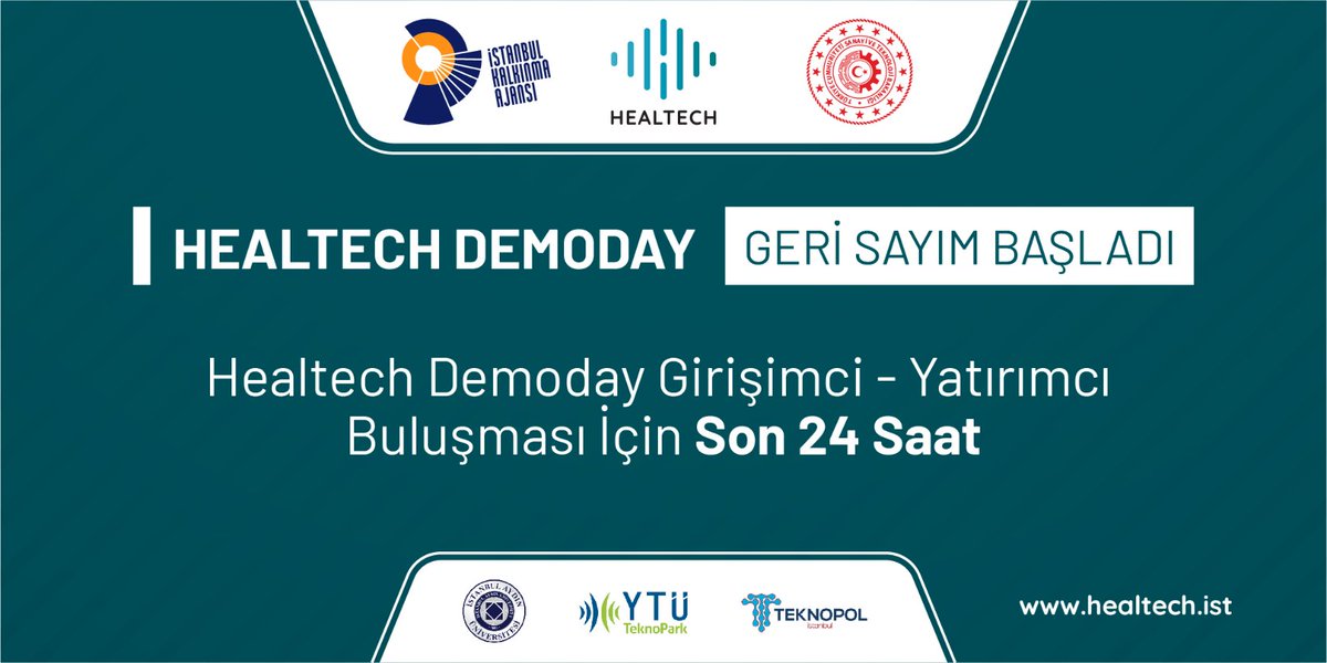 HealtechI's tweet photo. Büyük heyecan için son 24 saat. 

İstanbul Kalkınma Ajansı destekli Healtech Platformu, "Demo Day" etkinliği için geri sayım başladı.

Sağlık alanındaki girişimcilerin yatırımcılarla buluşmasını heyecanla bekliyoruz. https://t.co/xM9AzqRgeD