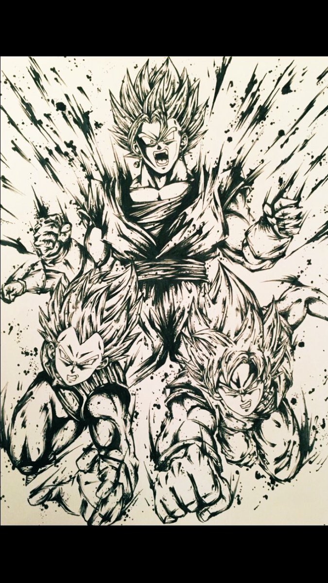 白黒だけど金髪とブルー #ドラゴンボール #ベジット #墨絵