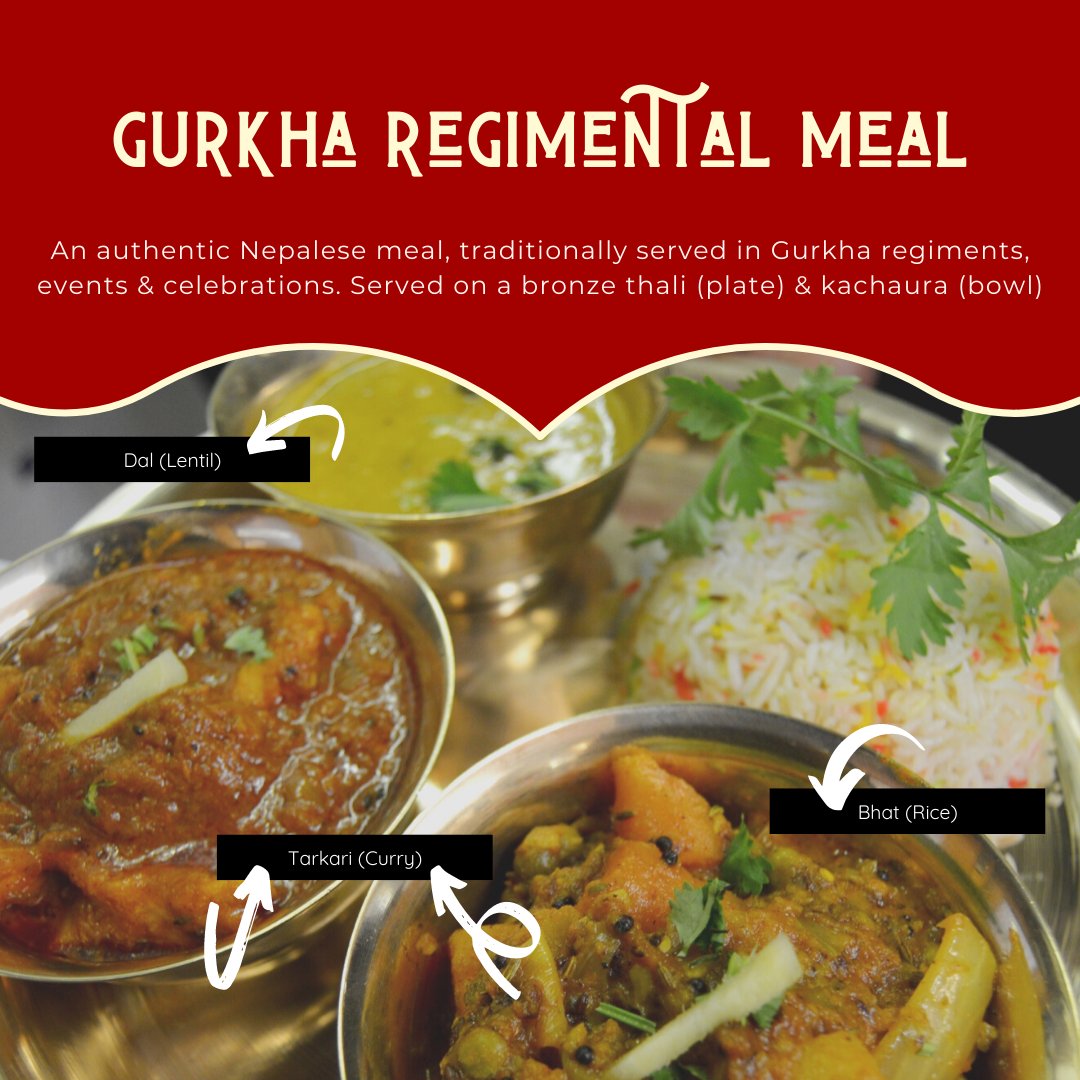GurkhaDining's tweet photo. If you’re looking for delicious flavours paired with an authentic #Nepalese experience, we highly recommend trying our Gurkha Regimental Meal. It’s a complete starter &amp; main dish and vegetarian options are available https://t.co/oauKnsMXG4