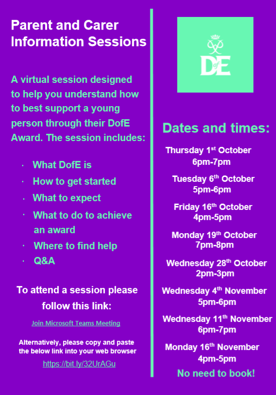 DofESouthEast's tweet photo. We're holding virtual #DofE information sessions for parents and carers - just enter the link into your browser at the session time you want to join and bring your questions! No need to book - just join us. #DofEwithaDifference https://t.co/h7Ngg5m0jh