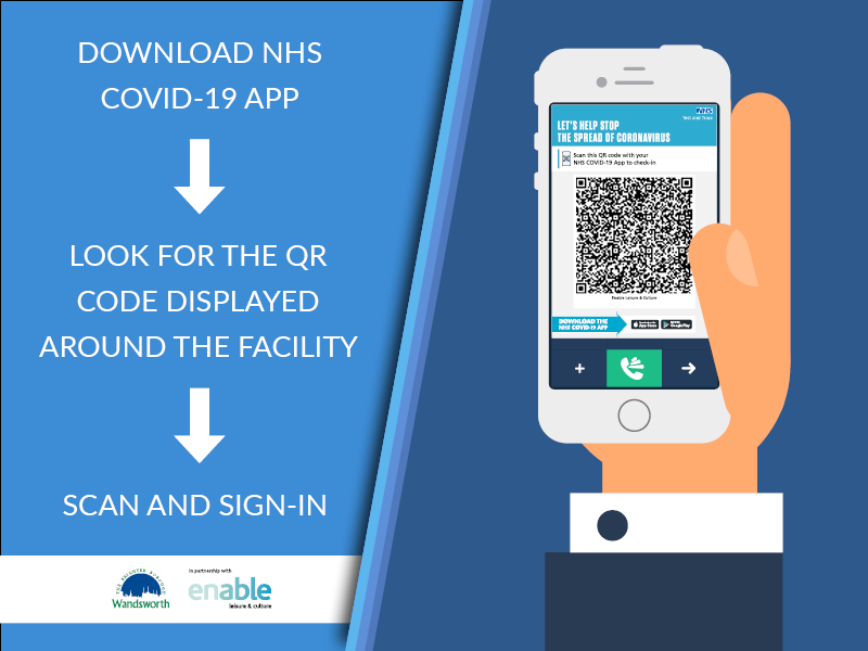 FurzedownRec's tweet photo. Look for the QR code displayed around our facilities and scan on arrival. Let's all help trace and stop the spread of COVID-19 #enable #wandsworth #QRcode #trackandtrace https://t.co/b2Bev6dkVM