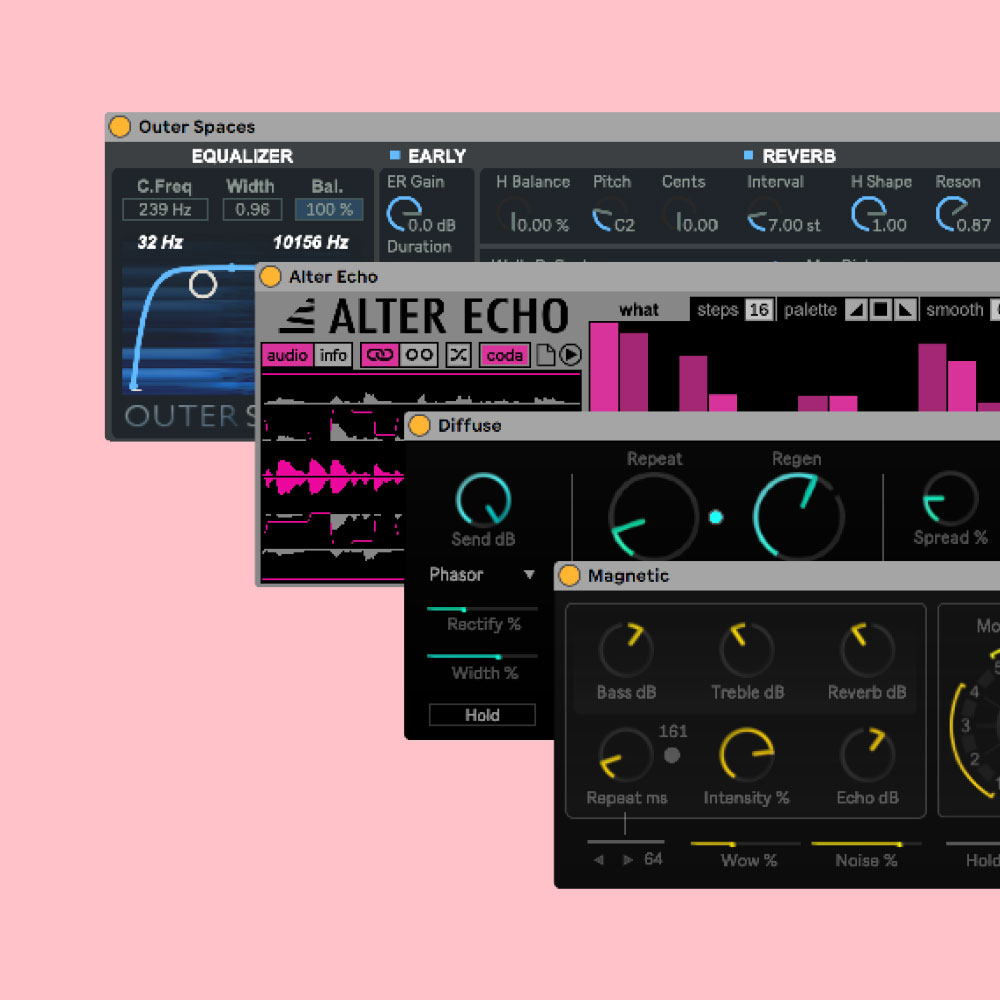 Infuse your tunes with space and time using a diverse collection of delays and reverbs. 

Get Alter Echo with Outer Spaces and Dub Machines in our latest Pack bundle: ableton.com/packs/echoes-a…
