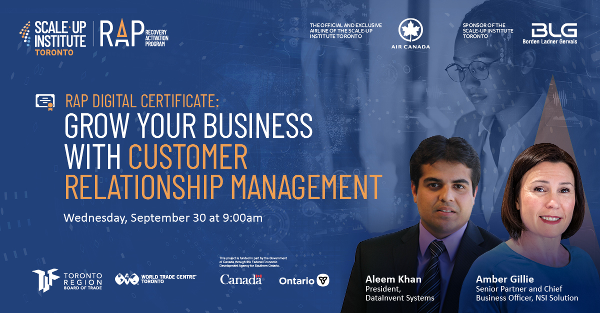 datainvent's tweet photo. Grow your business with Customer Relationship Management. We are delivering #RAP Digital Certificate course on CRM hosted by Toronto Region Board of Trade @TorontoRBOT #DataInvent #crm #dynamics365 #Toronto https://t.co/jYEMSK9QWG