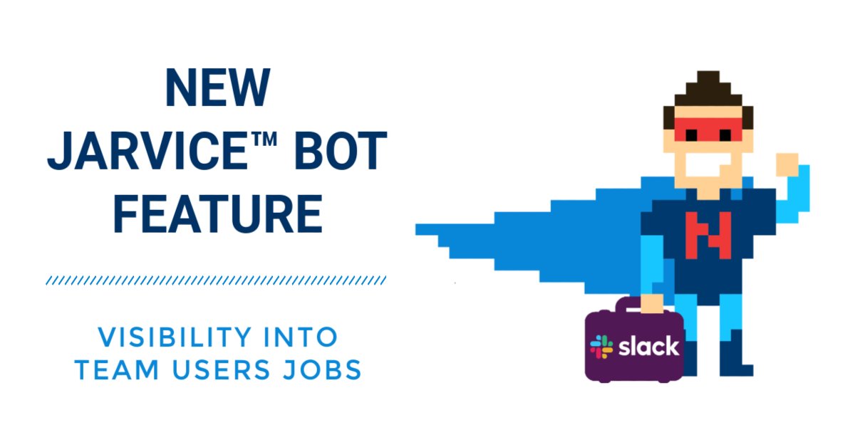 #JARVICE Bot for #Slack users can now use the direct message command “Team Jobs” to view information about your team users jobs. Try it in your #Slack workspace today. https://t.co/GyOwVCljOQ https://t.co/tQizkmupMO