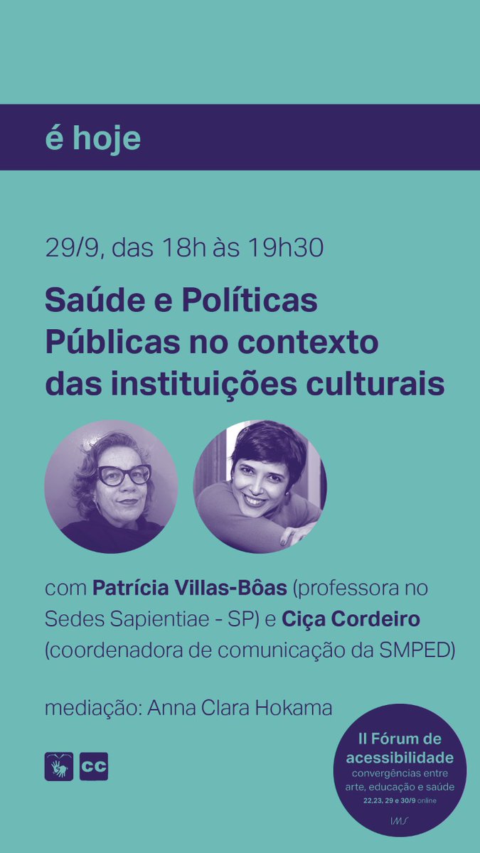 CordeiroCica's tweet photo. Hoje no Instituto Moreira Salles estarei no painel: Saúde e Políticas Públicas no contexto das Instituições Culturais - II Fórum de Acessibilidade #culturaacessivel #cultura #IMS
Para ver acesse o link: https://t.co/JEm2NOiFbK https://t.co/NEZmrpm1VZ
