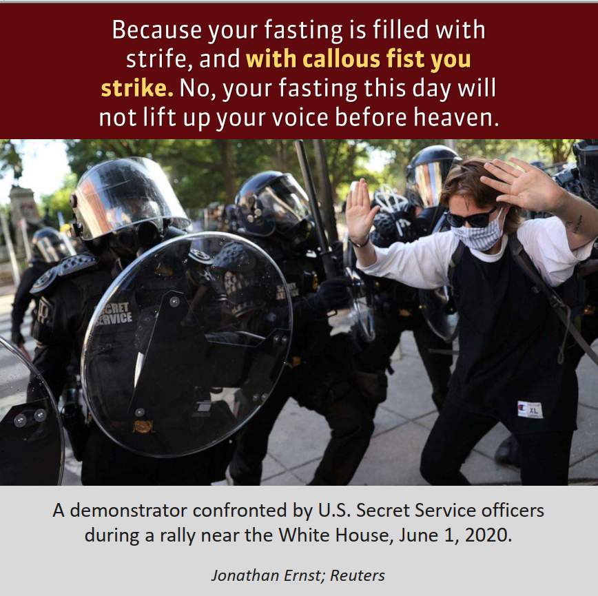 "Cry from the depth, says God - do not hold back, lift up your voice like the shofar! Tell My people their transgression, and the House of Jacob their sin."