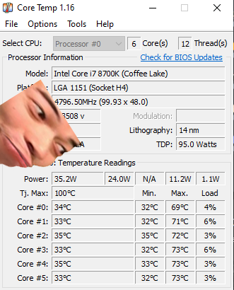 hellothisiskhu's tweet photo. Look at those temps after I switched to a @Noctua_at DH12A. Bless. Up. I've been struggling with 80C+ CPU since my AIO pump stopped working. #noctua #coretemp #computer #twitch #affiliate #yikes #AIO https://t.co/rQVf5aa5Cj