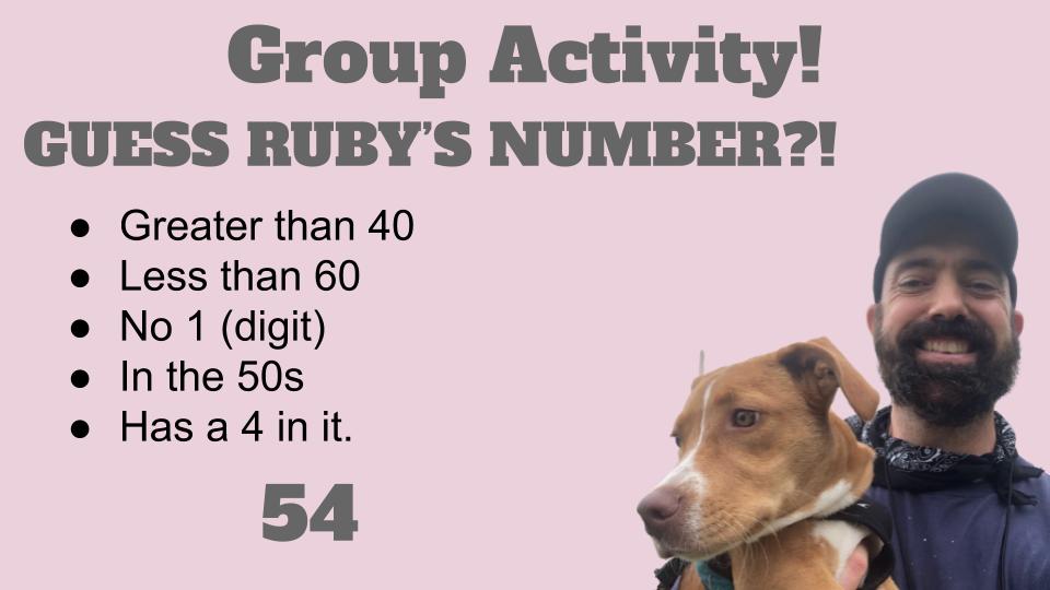 Jason Re (@quepasamrre) on Twitter photo Morning Meeting Group Activity - My students worked together and guessed my dog's (Ruby) secret number with these amazing questions! They figured it out in less than a minute. <a href="/APSMath/">APS Math Office</a> <a href="/MathRandolph/">Randolph Math</a> Morning Meeting Group Activity - My students worked together and guessed my dog's (Ruby) secret number with these amazing questions! They figured it out in less than a minute. <a href="/APSMath/">APS Math Office</a> <a href="/MathRandolph/">Randolph Math</a>