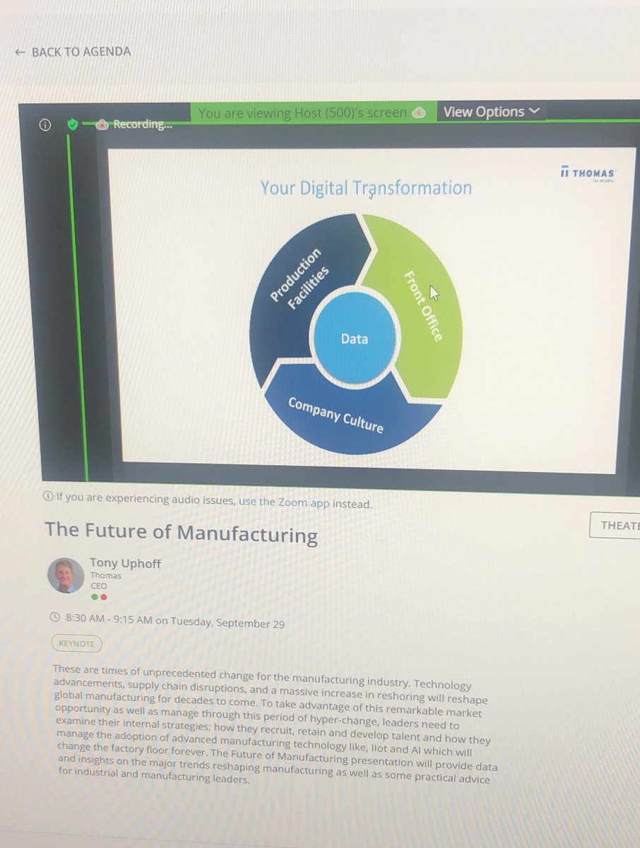 Day 2 of our <a href="/WomeninMFG/">Women in Manufacturing (WiM)</a> #WIMSummit is underway and <a href="/TonyUphoff/">Tony Uphoff</a> with <a href="/Thomasnet/">Thomas</a> kicks us off with a presentation on the future of #mfg! #DigitalTransformation