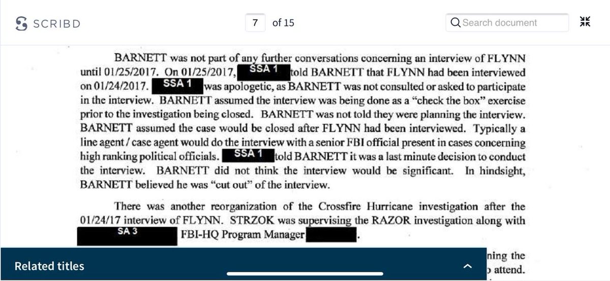 5. Barnett was not part of any FURTHER CONVERSATIONS CONCERNING INTERVIEW OF FLYNN- UNTIL THE DAY AFTER STRZOK PERSONALLY AMBUSHED FLYNN WITH PIENTKA! The message was clear: Barnett was too objective- he wasn’t part of the ‘secret society’ read into the REAL purpose