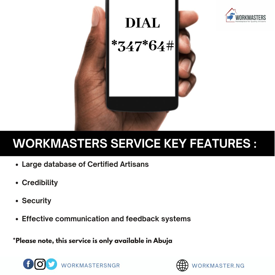 workmastersngr's tweet photo. Workmasters is a job placement platform that provides you with certified nd credible master artisans that are readily available to tend to ur maintenance nd repairs needs.
#maintenance #artisans #craftsmen #SkilledTrade #LayconCONQUEROR #constructionworker #Constructionindustry https://t.co/FzqTCCrCOT