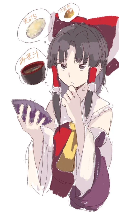 何を作ろうか悩む霊夢さん。落書き 