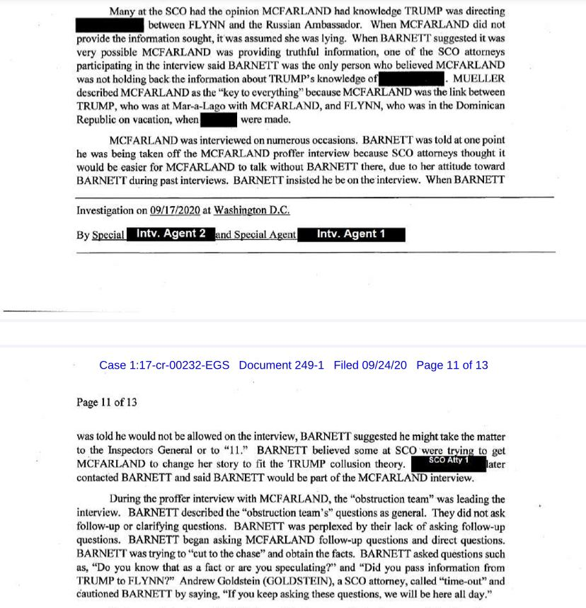 efforts to entrap her, & get her to ‘compose’- to invent incriminating testimony against the President to save herself from the entrapment!16. This part of the FD302 gives even more details of the SCO Team threatening Barnett to keep MacFarland’s entrapment on track.