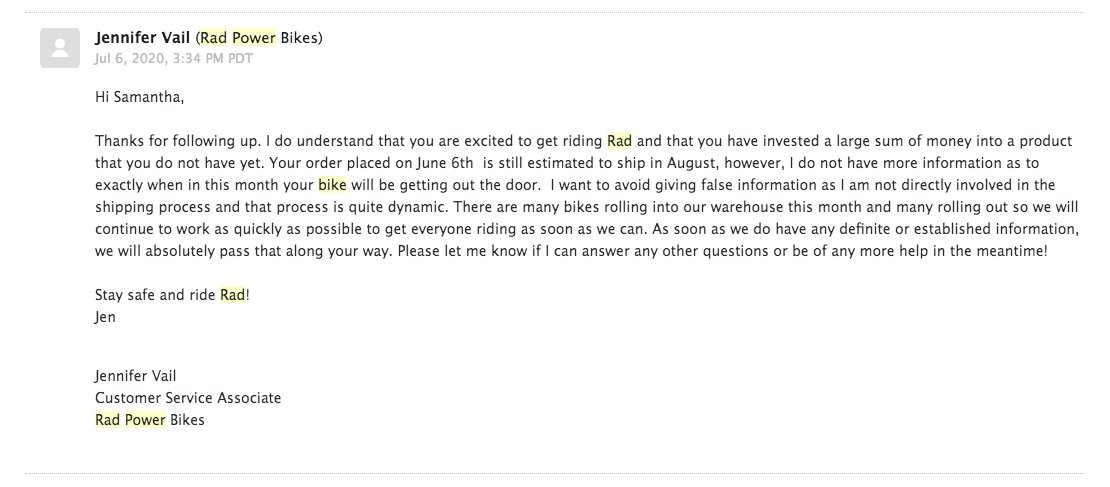 kingtarzan1's tweet photo. @RadPowerBikes Sent on July 6th @RadPowerBikes #liars https://t.co/0BNtlqHpZ3
