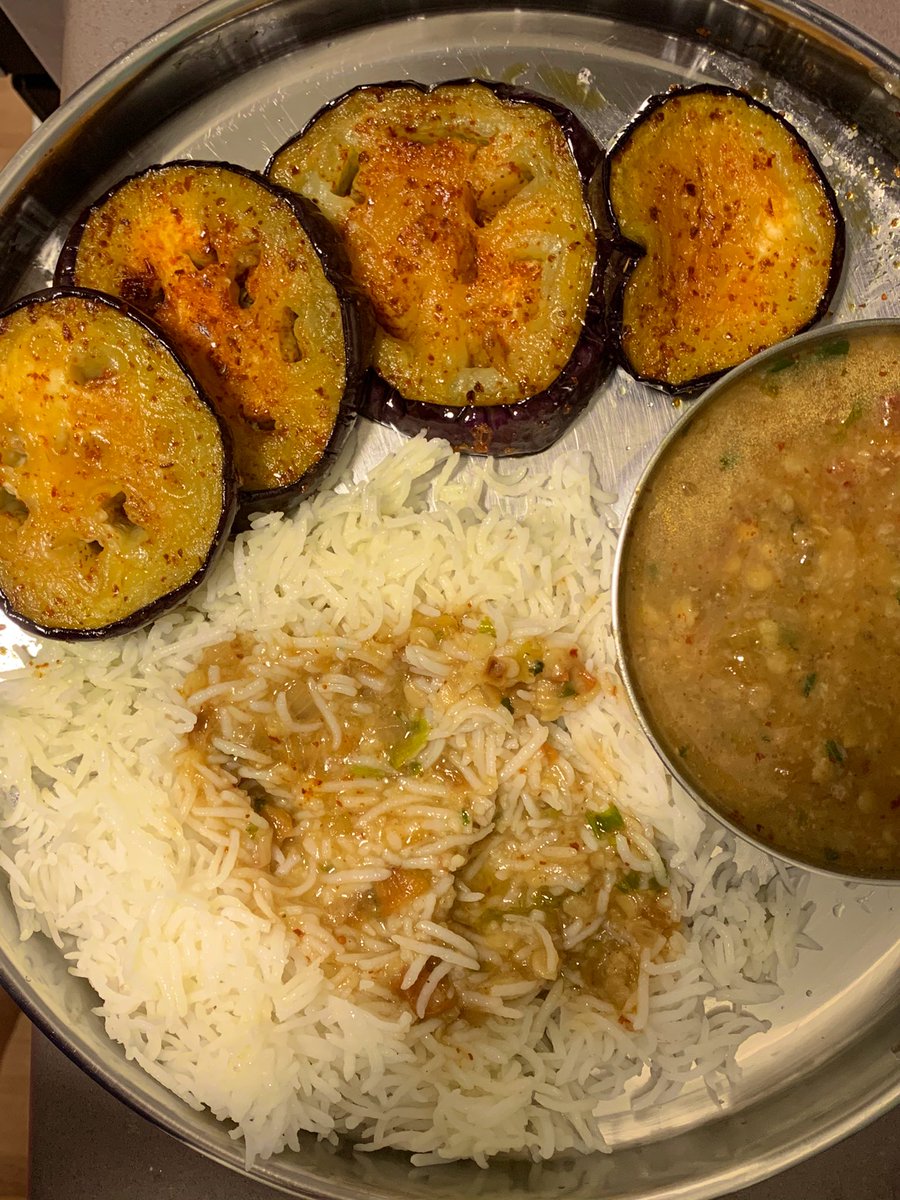 #Bengali #Dish #Eggplant #BegunBhaja along with #MasoorDal and Rice