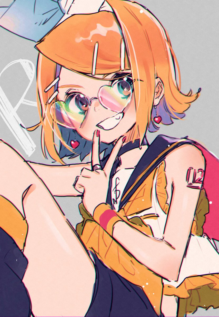 kagamine rin 1girl solo jewelry tattoo smile heart hair ornament  illustration images