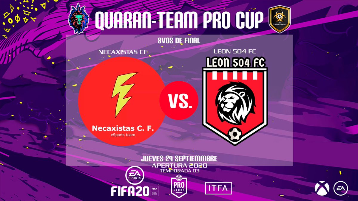 NecaxistasCF's tweet photo. 🔴⚪ Continúa la actividad en la #QuaranTeamProCup ⚪🔴
Hoy se juegan los octavos de final y estaremos enfrentando a #Leon504FC ⚽⚡🎮
¡Vamos, #NecaxistasCF!
#Vengue #FuerzaRayos
La transmisión va a las 10 y 10:30 pm por #Twitch.
📽️ https://t.co/ZtgTTIu328 https://t.co/llRyEu0KiN