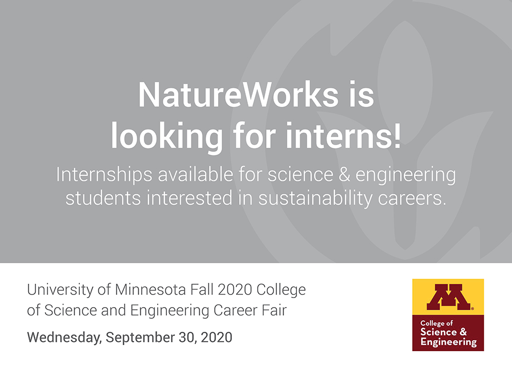 natureworks's tweet photo. TOMORROW 9/30! Our team of scientists be at the @UMNCSE virtual career fair looking for students who share our 💚 for technology & sustainable solutions. #Internship opportunity open now: https://t.co/FjYgzYR0UR 🙌
#scienceintern #engineeringintern #TeamNatureWorks #UMNProud https://t.co/xC5Oga38zj