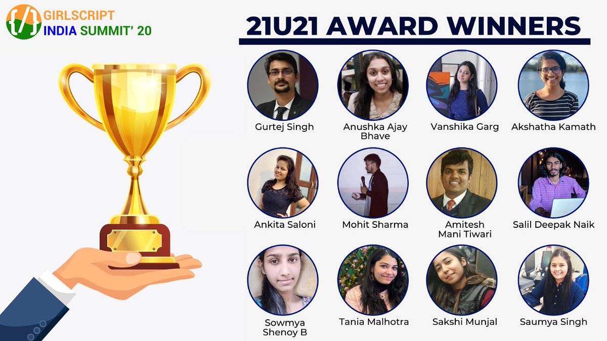 girlscript_fbd's tweet photo. 🥳Many Many Congratulations to the winners of 21U21 Award organised by @Girlscript1 at @gssummit2020🏆

This award is being presented to you because of your efforts towards achieving extra ordinary heights under the age of 21🙌🏻

#girlscript #gsindiasummit #gssummit2020 #education https://t.co/NxhNeXLRW1