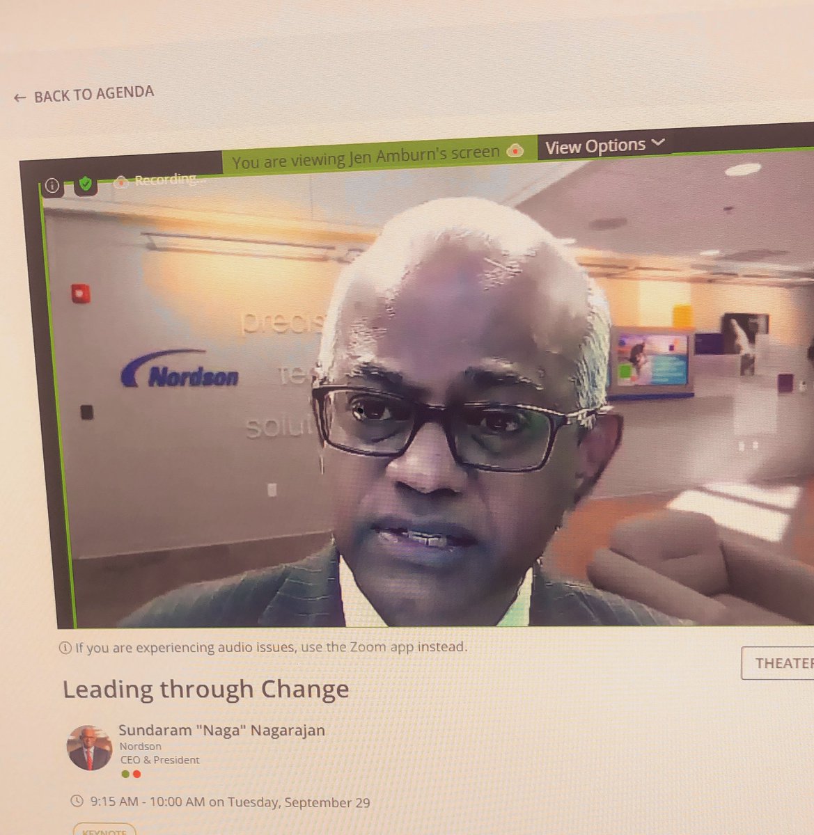 Thanks <a href="/Nordson_Corp/">Nordson_Corp</a> CEO and President Sundaram Nagarajan for discussing #leading through #change this morning <a href="/WomeninMFG/">Women in Manufacturing (WiM)</a> #WiMSUMMIT #EmployeeEngagement