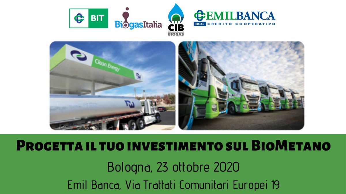 Vi aspettiamo il 23 ottobre all'evento pensato per proprietari di impianti di Biogas, investitori e finanziatori di progetti sul Biometano, che potranno partecipare gratuitamente previa iscrizione.
Per maggiori informazioni scrivere a info@bit-spa.it
 #biometano #biomasse #evento