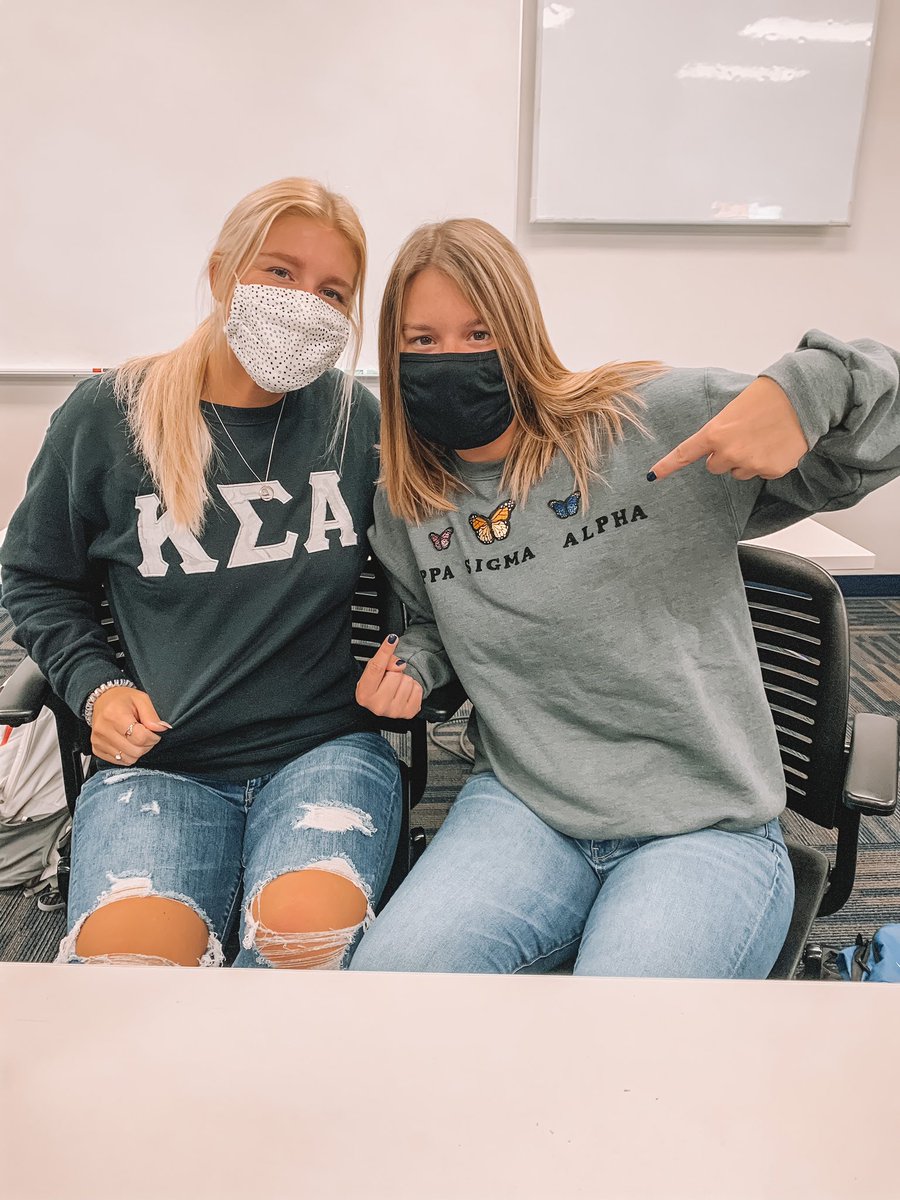 McKenna_Arble's tweet photo. DAY 2 OF SPIRIT WEEK!!! We love repping our letters / favorite organization 🤩 #TeacherByTrine #SeniorFSOE @kyleighmarie25 https://t.co/Hf7PGPFfdr