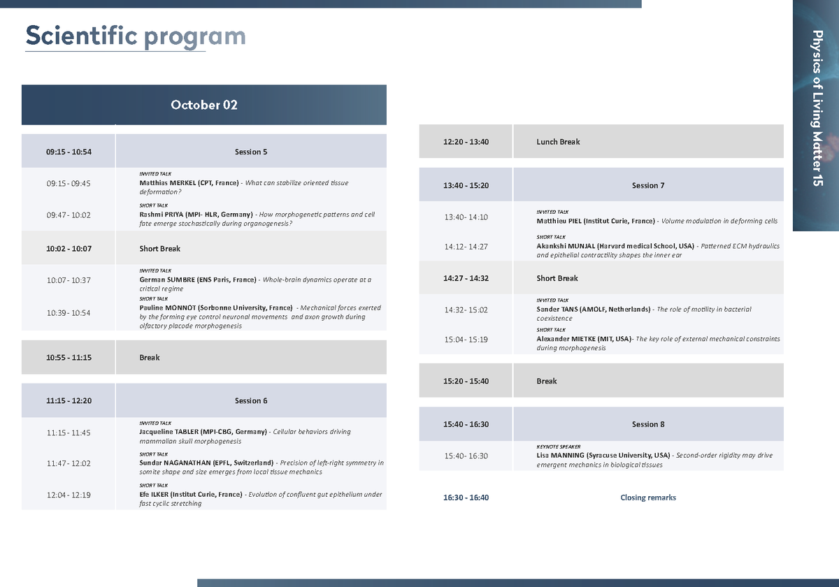 centuri_ls's tweet photo. #Event - #PLM15 | D-2 before the start of Physics of Living Matter! Check out our scientific program! π€©
π» β‘ https://t.co/vA4Kulmg5E
#online #event #science #biology #physics #biophysics https://t.co/KI820xISbM