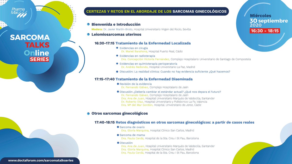 PhrmMar's tweet photo. ¿Conoces todo sobre los #sarcomasginecológicos?
🎓Asiste a la nueva sesión del #SarcomaTalksOnlineSeries y aprende sobre el abordaje de esta patología tan poco común a partir de casos reales.
🗓️30 de septiembre, 16:30-18:15h
¿Te interesa? ¡Inscríbete!📝https://t.co/clyncD0clg https://t.co/P1cNBx660Q