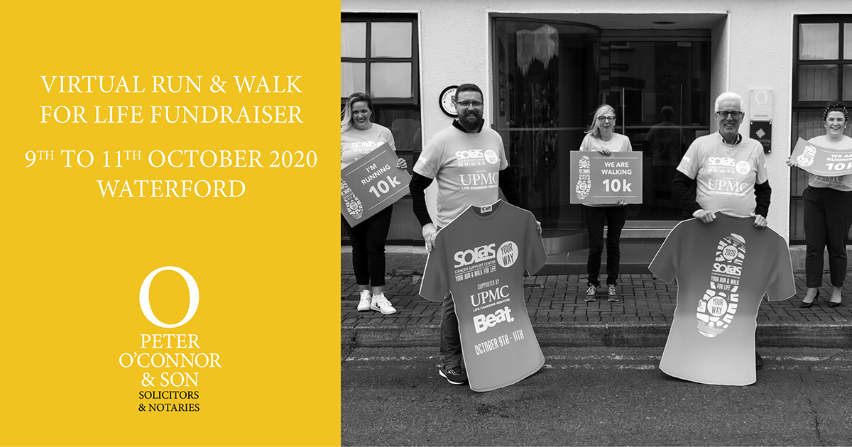 PeterOCSolicit's tweet photo. We’re taking part in the Virtual Run & Walk For Life fundraiser, held by @SolasCentre, @UPMCinIreland, and @beat102103. Help Solas promote awareness & support those affected by cancer. Join us, this Oct 9th – 11th, register at https://t.co/uyQOtnUjFG
#pocsolicitors #GoOrange https://t.co/31sXsXHU52