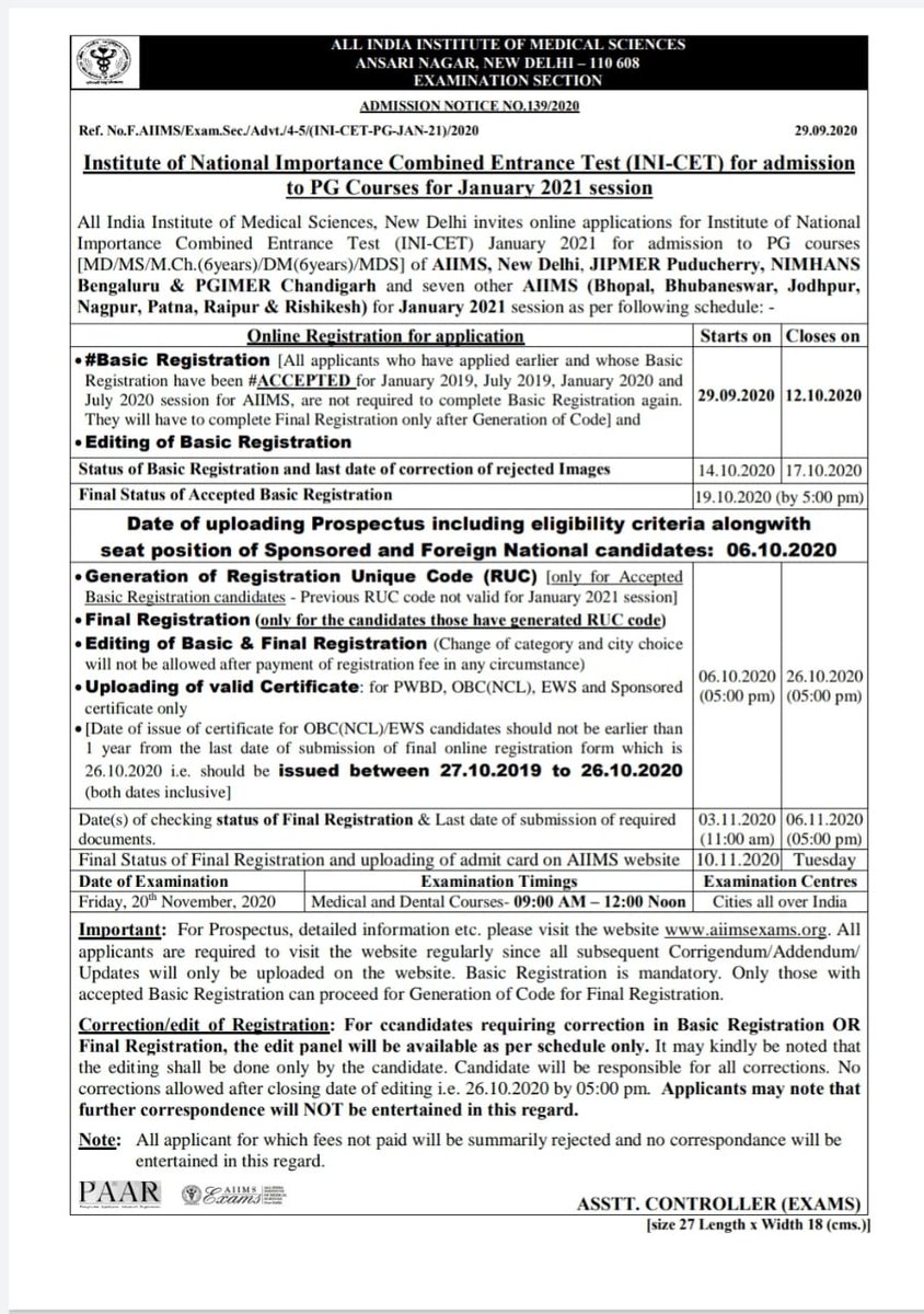 Drmentors's tweet photo. 📢INI CET Jan 2021 session online registerations started!

For PG courses in AIIMS JIPMER, PGIMER and NIMHANS📢 https://t.co/95ut96KQyx