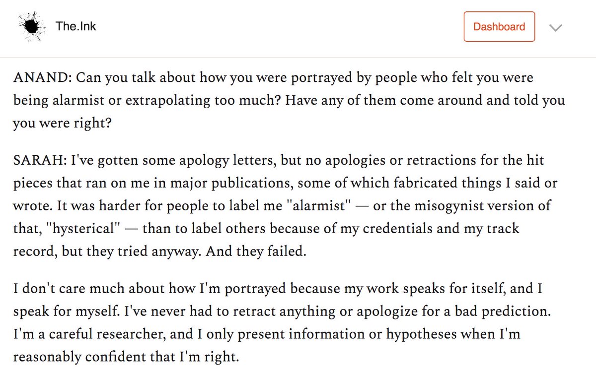 Like others who spoke out earlier and more vociferously than others,  @sarahkendzior was sometimes tarred by critics as an alarmist and an exaggerator.I asked her what that was like and whether anyone has said sorry. https://the.ink/p/sarah-kendzior