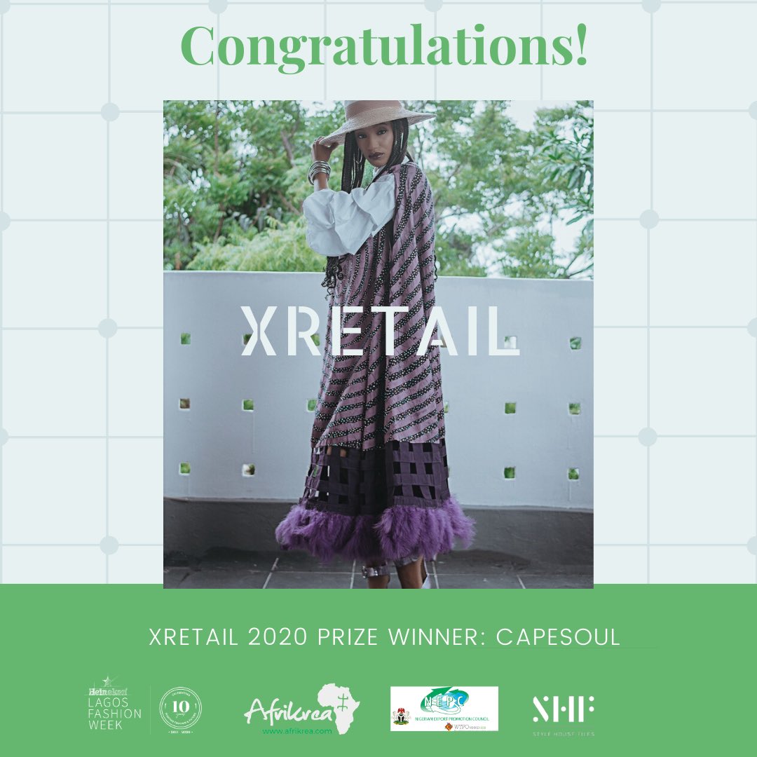 StyleHouseFiles's tweet photo. #XRetail2020 Prize: 
Congratulations @capesoulng - The XRetail Prize Winner for outstanding e-commerce strategy and sales support

#XRetail2020 
#XRetailxAfrikrea
#XRetail
#LagosFashionWeek
#Adecadeinfashion https://t.co/AxovDFcUEQ