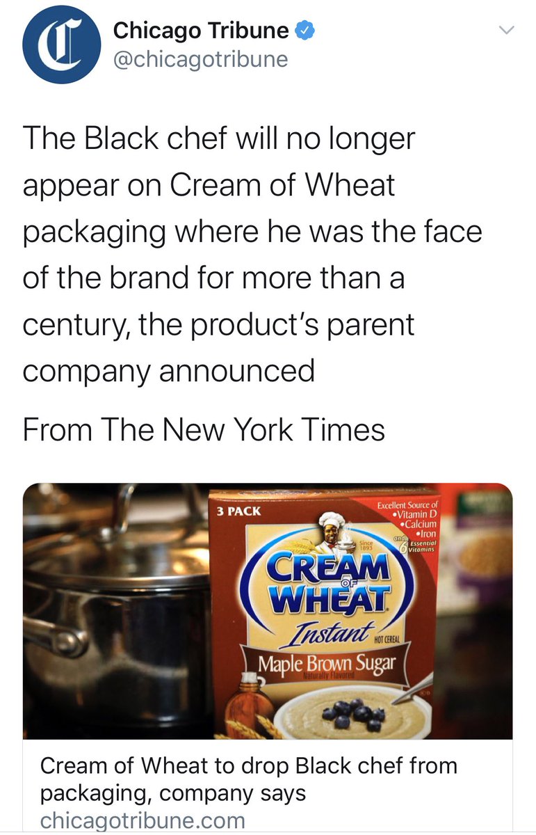 Don’t they realize that by removing colored people off labels (Aunt Jemima, Cream of Wheat, Land o Lakes..) that they’re removing diversity on the shelves? Guess what color will be predominant? Another brilliant move 🤦🏼‍♀️