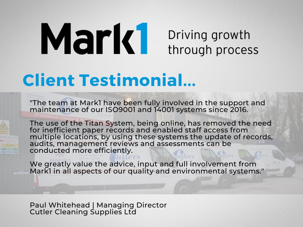 Mark1Systems's tweet photo. Here’s a recent Case Study from one of our Clients @CutlerCleaning.
To read how we work together and support them, visit our website here:👇
https://t.co/2SEZKMexg7
#Mark1Systems #ISO #Accreditations #TitanSystem #Manchester #CleaningSupplies #TestimonialTuesday https://t.co/3EfHYfTkr9