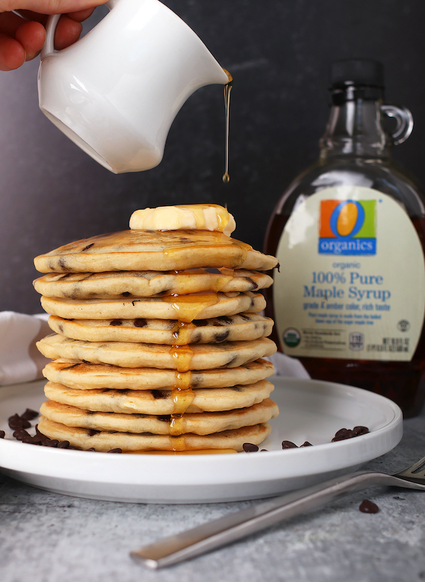 Wake up to something special with these vegan chocolate chip pancakes. #ad They are light, fluffy, slightly sweetened, and filled with chocolate in every bite! Made with the best ingredients from @Safeway, you're going to absolutely love them! mydarlingvegan.com/vegan-chocolat…