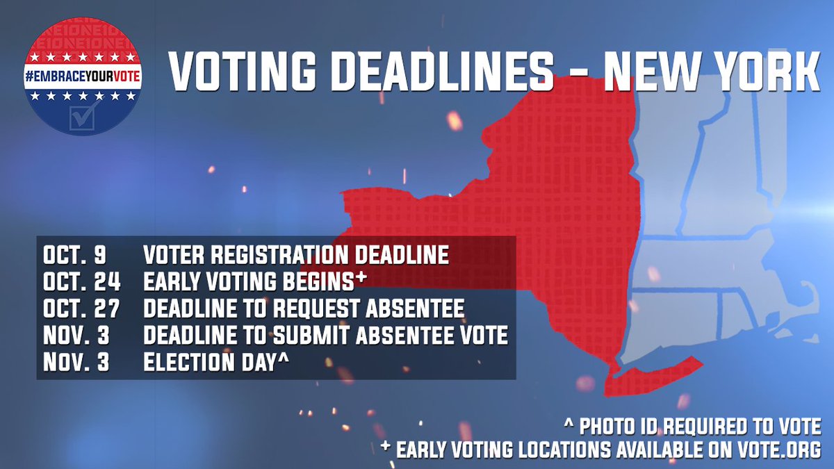 Voter registration deadline is coming up in New York!  #EMBRACEyourVOTE :  https://www.vote.org/state/new-york/ 