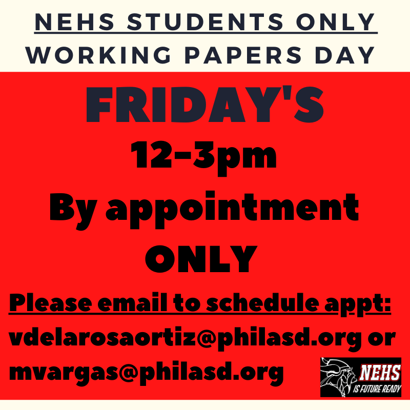 NEHS1's tweet photo. Do you need working papers? Please email to schedule an appointment. https://t.co/O0ZdqWarAC