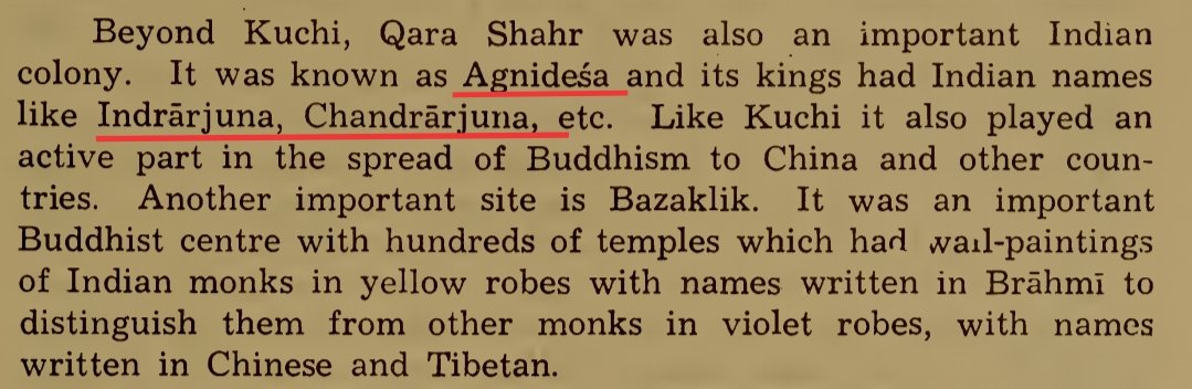 Around 350 kms to the east of Kuqa lies the city of present day Karasahr(Qara Shahr).It once used to be called Agnidesha & was ruled by kings whose names were Indrarjuna, ChandrarjunaBasically every single settlement around the taklamakan desert was heavily influenced by Bharat