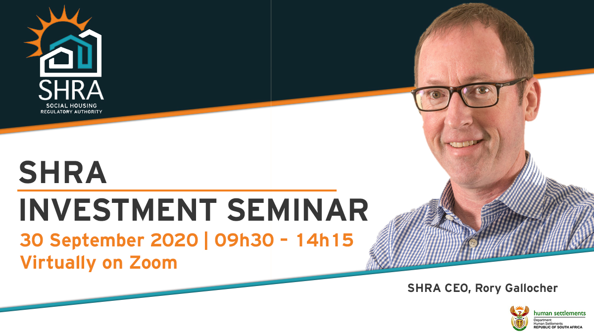 SHRA_Online's tweet image. Tomorrow, 30th September 2020 at 9:30, a presentation will be conducted at the SHRA Investment Seminar by CEO, Rory Gallocher to discuss the opportunities for investment in social housing. Register here: evolve.eventoptions.co.za/register/shrai…  #investinsocialhousing #Infrastructuredelivery