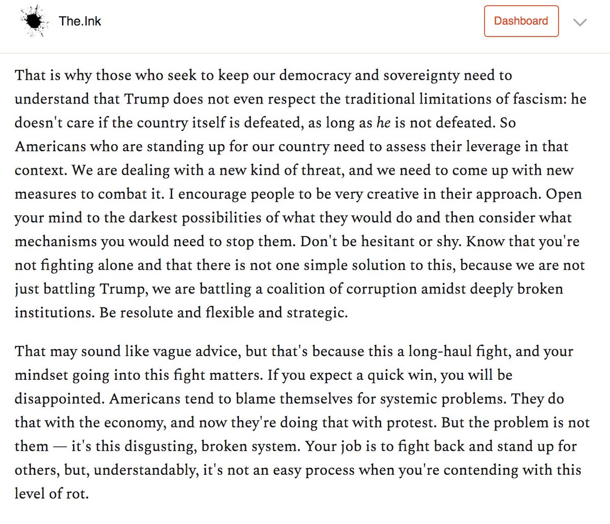 "We are dealing with a new kind of threat, and we need to come up with new measures to combat it." @sarahkendzior's advice to those who would save America from tyranny. https://the.ink/p/sarah-kendzior