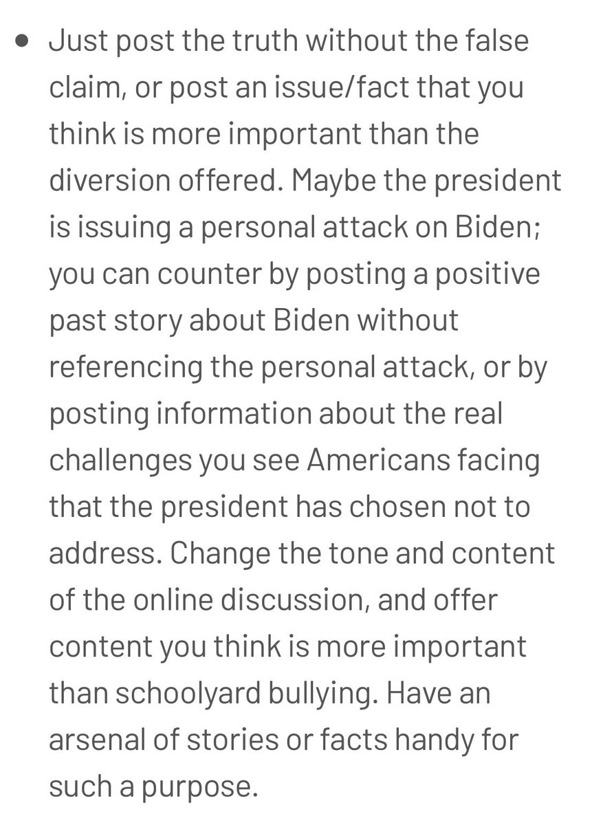 Option 2: Post the truth without the false claim, or post an issue/fact that you think is more important than the diversion offered.Change the tone of the online discussion. Have an arsenal of stories or facts handy for such a purpose. /5