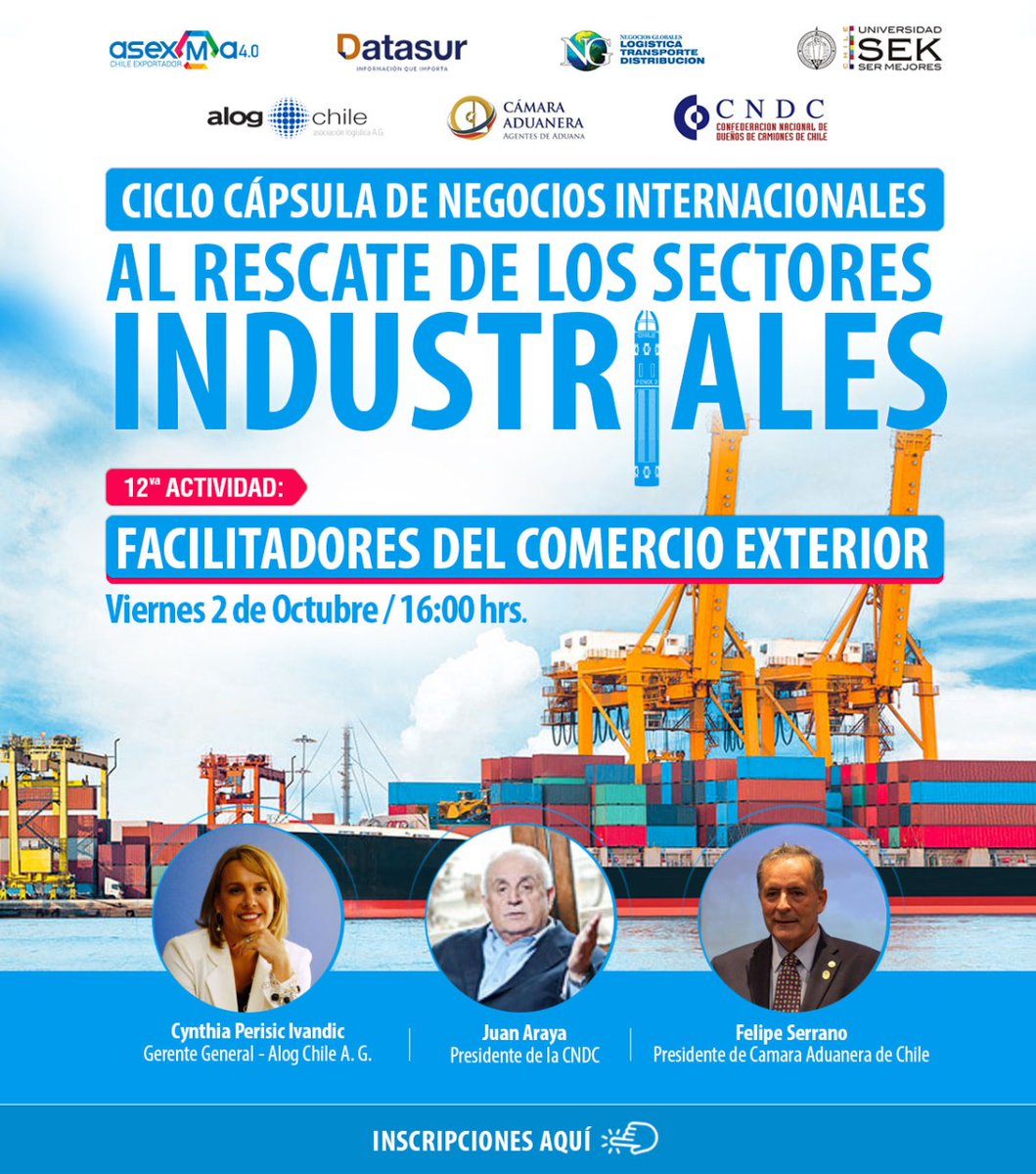 Hey! Ya estamos listos para la 12va cápsula ciclo "Al rescate de los sectores industriales" Esta vez nos vamos derechito con los facilitadores del comercio exterior.
02/10/2020
16:00Hrs
Inscripción: ow.ly/xJxK50BEmun

#comex #logística #manufactura #asexma #comercioexterior