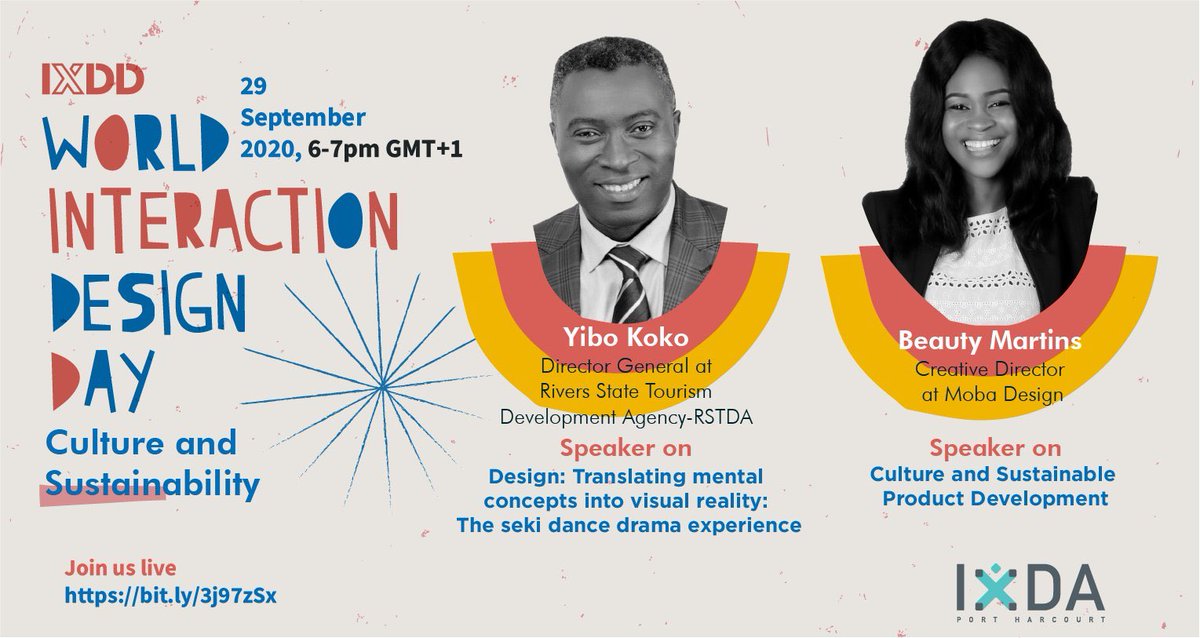 Yibokoko's tweet photo. We will be having Yibo Koko and Beauty Martins on stage, sharing their experience on how designers can leverage on the cultural landscape in creating sustainable products. 

Date: 29th September, 2020
Time: 6:00pm GMT+1
Join us Live: https://t.co/2AfIxgpTTv

#interactiondesign https://t.co/svh7FVnqAN
