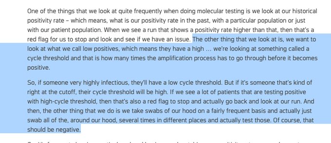 SteveLayman's tweet photo. Here’s a quote from NFL Medical advisor Patti Walton on the precautions the NFL takes to double-check results to protect against false positives due to high cycle thresholds in PCR tests. https://t.co/zzu2VlhBN5